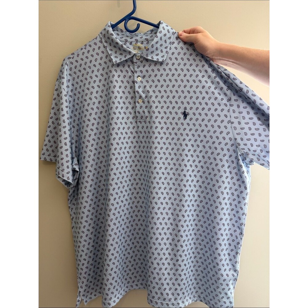 Ralph Lauren Light Blue Paisley Polo with Navy Logo